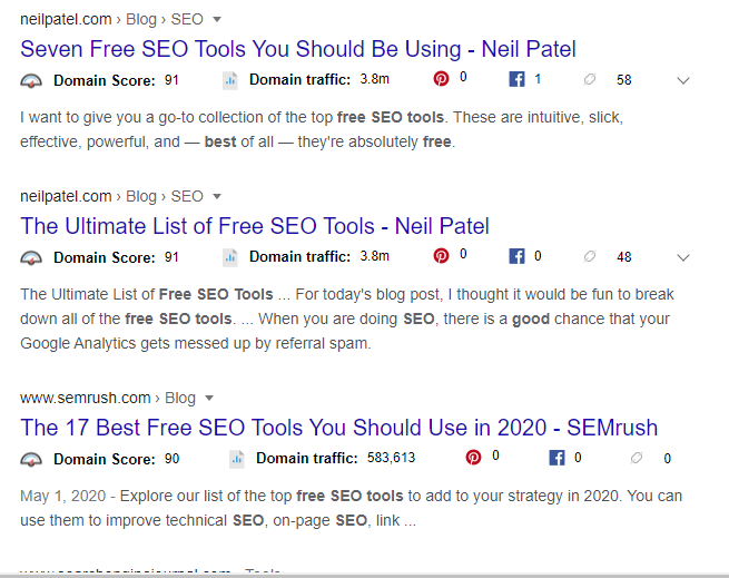 ubersuggest toolbar domain results