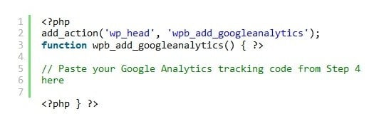 Paste google analytic tracking code in html
