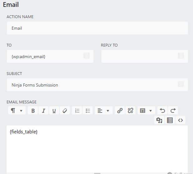 Email Settings in ninja forms