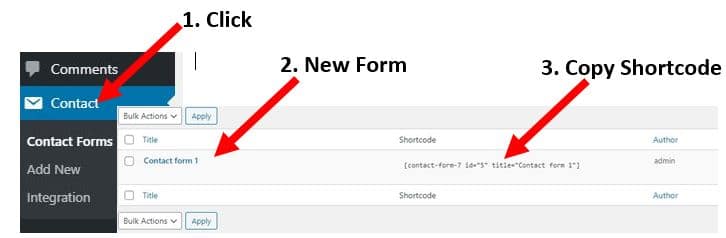 contact form 7 shortcode 