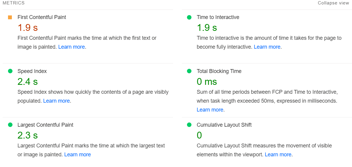 google page-speed metrics image