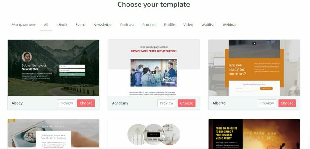 landing pages templates sample