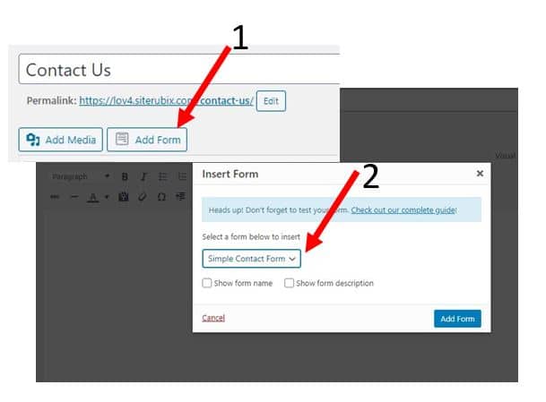 Using add form button to add form in page