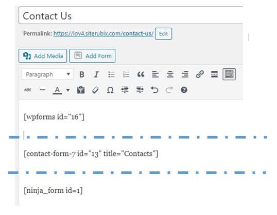 using shortcode to add form to page