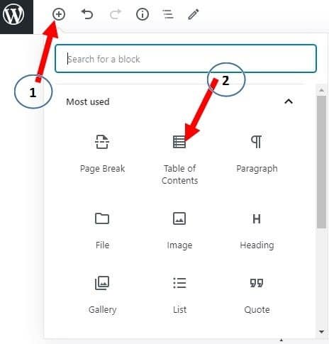 Adding a Table of contents block in WordPress