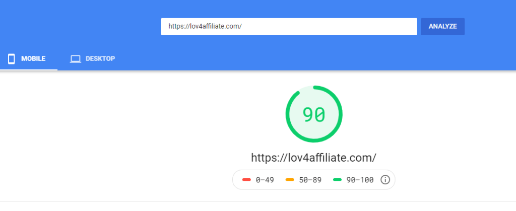 lov 4 affiliate mobile page speed
