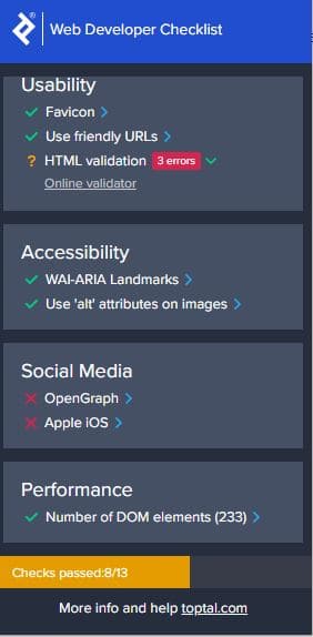 web developer checklist screen shot